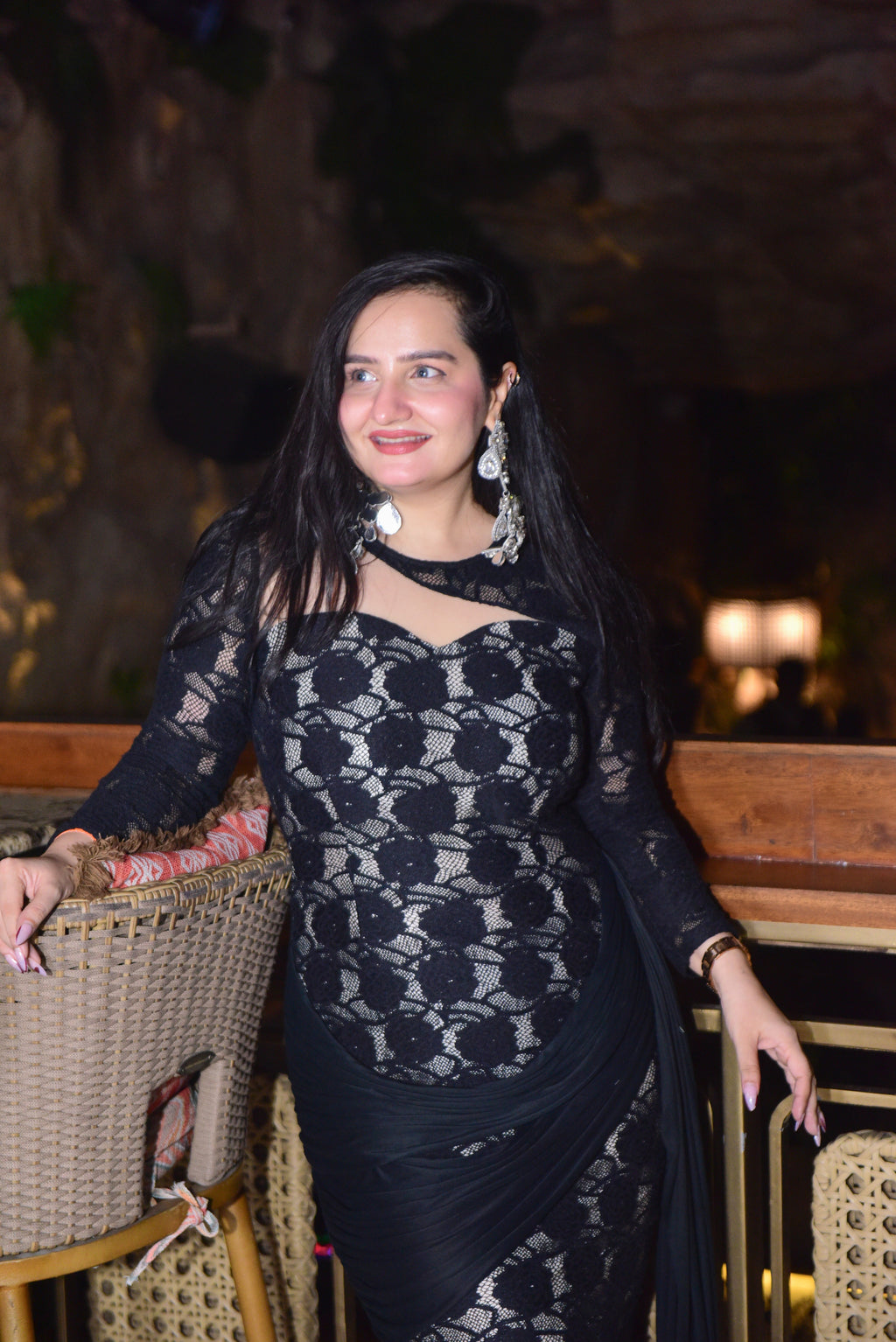 Black Lace Draped Dress