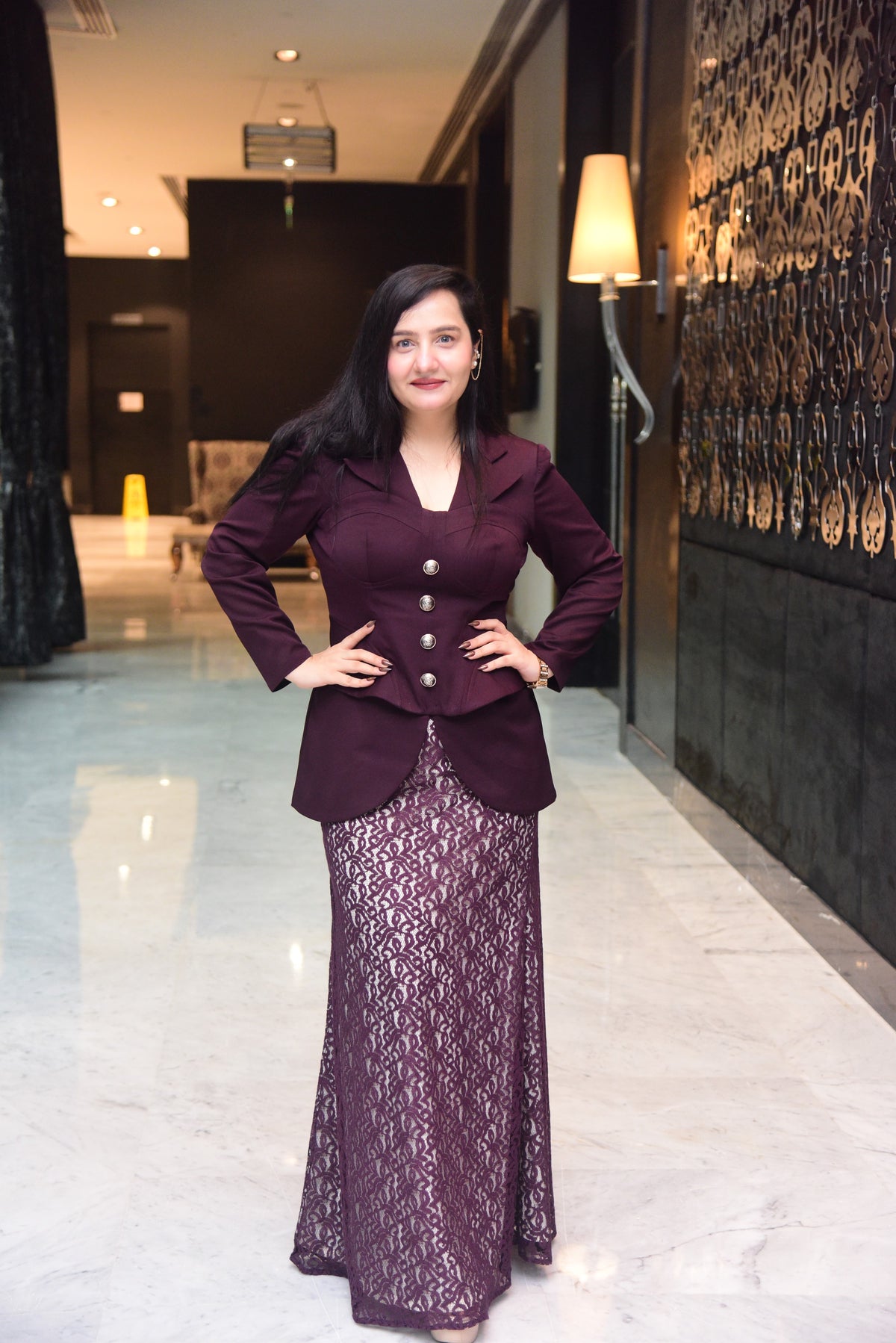 Wine Corset Top with Lace Skirt Set