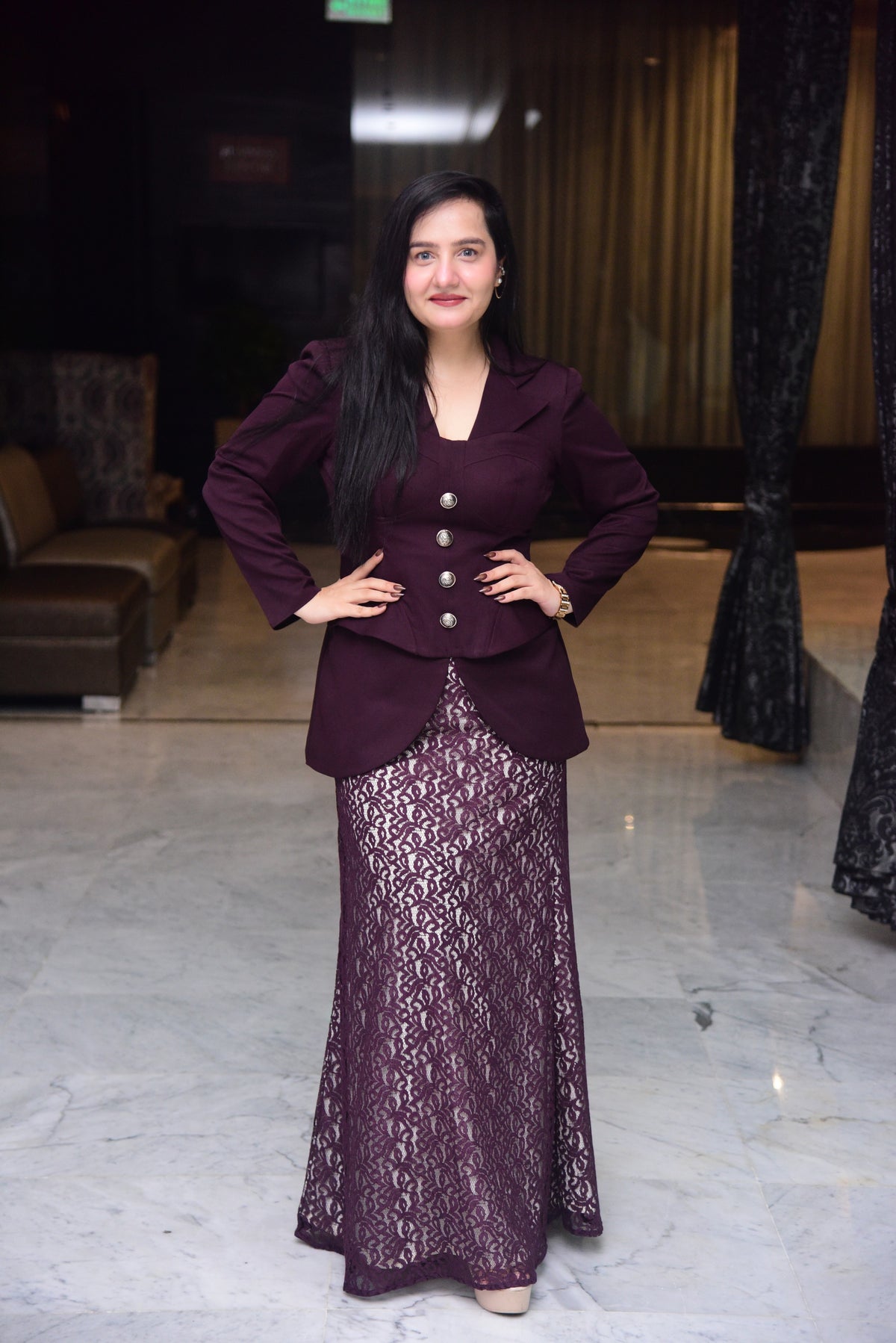 Wine Corset Top with Lace Skirt Set