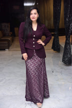 Wine Corset Top with Lace Skirt Set