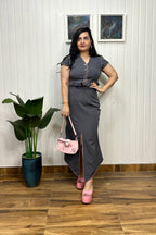 Grey Co-ord Set with Front Slit