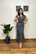Grey Co-ord Set with Front Slit