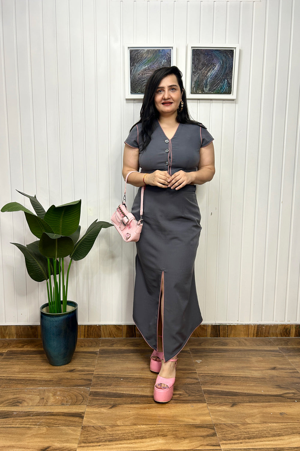 Grey Co-ord Set with Front Slit