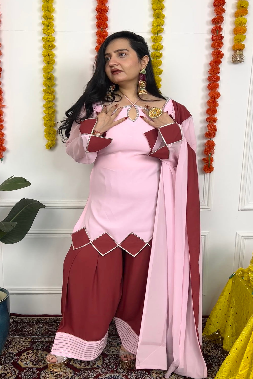 Pink and Rust  Farsi Salwar Suit Set