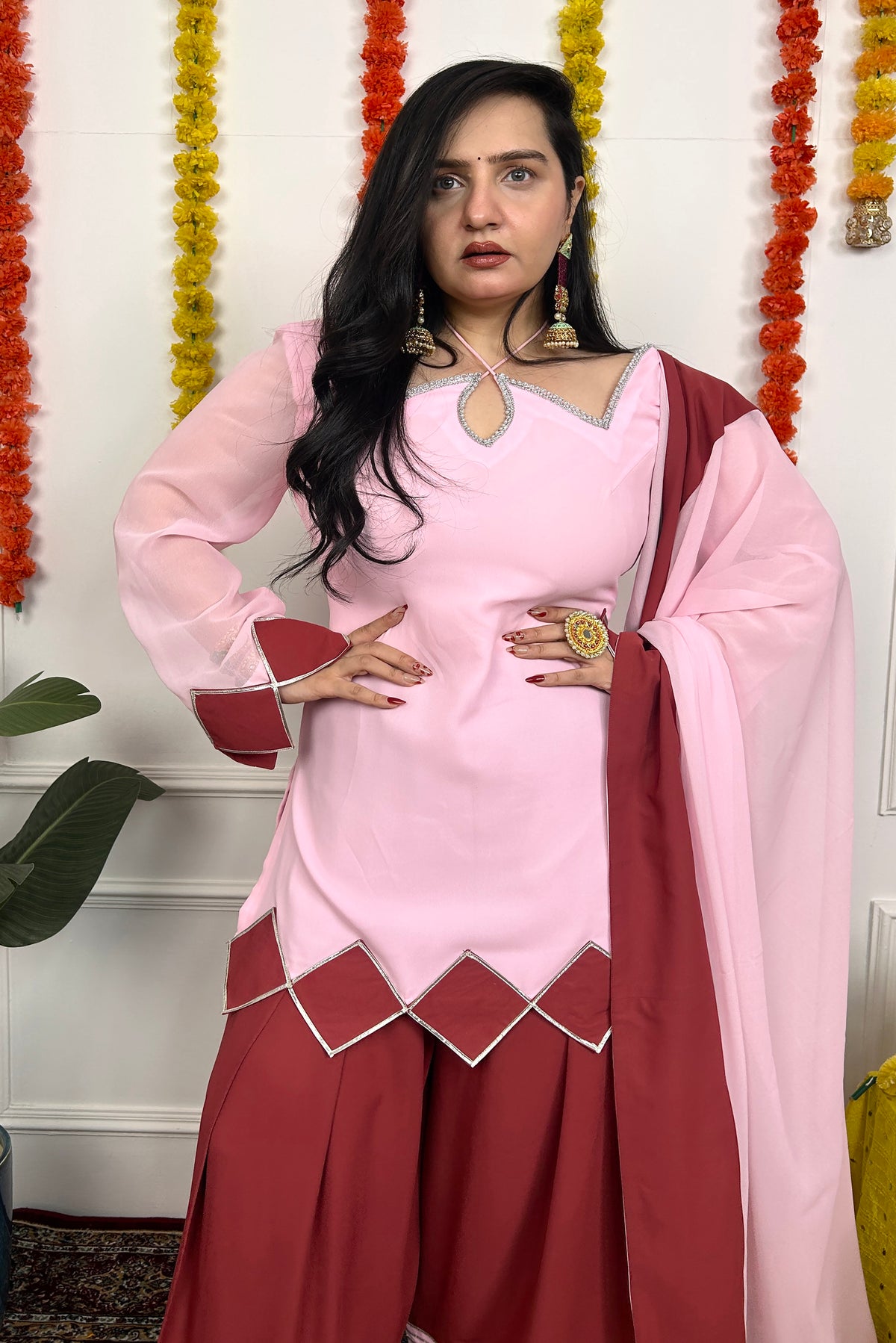 Pink and Rust  Farsi Salwar Suit Set