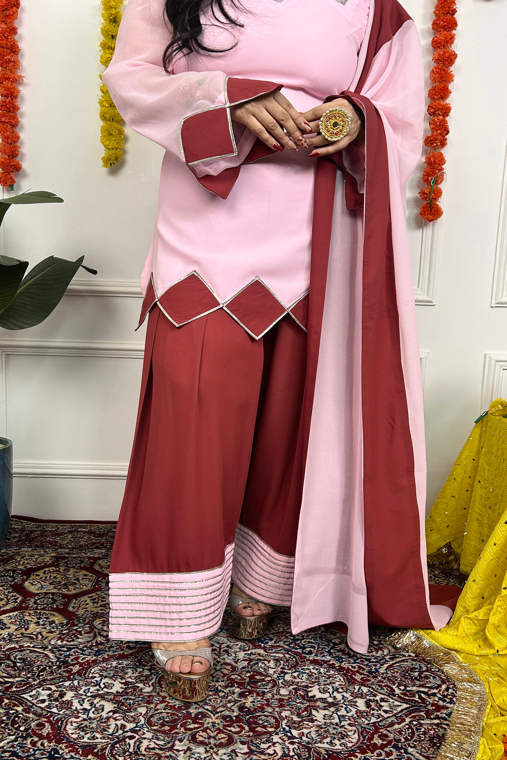 Pink and Rust  Farsi Salwar Suit Set
