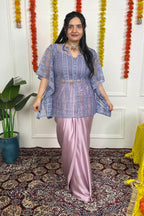 Pink Draped Skirt with Grey Kaftan Top