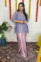 Pink Draped Skirt with Grey Kaftan Top