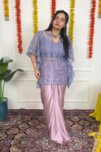Pink Draped Skirt with Grey Kaftan Top