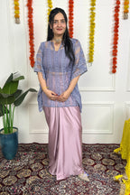 Pink Draped Skirt with Grey Kaftan Top