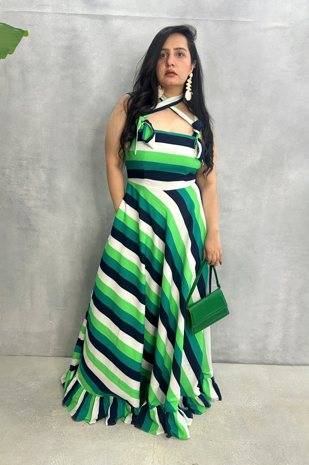 Striped Flared Crepe Dress