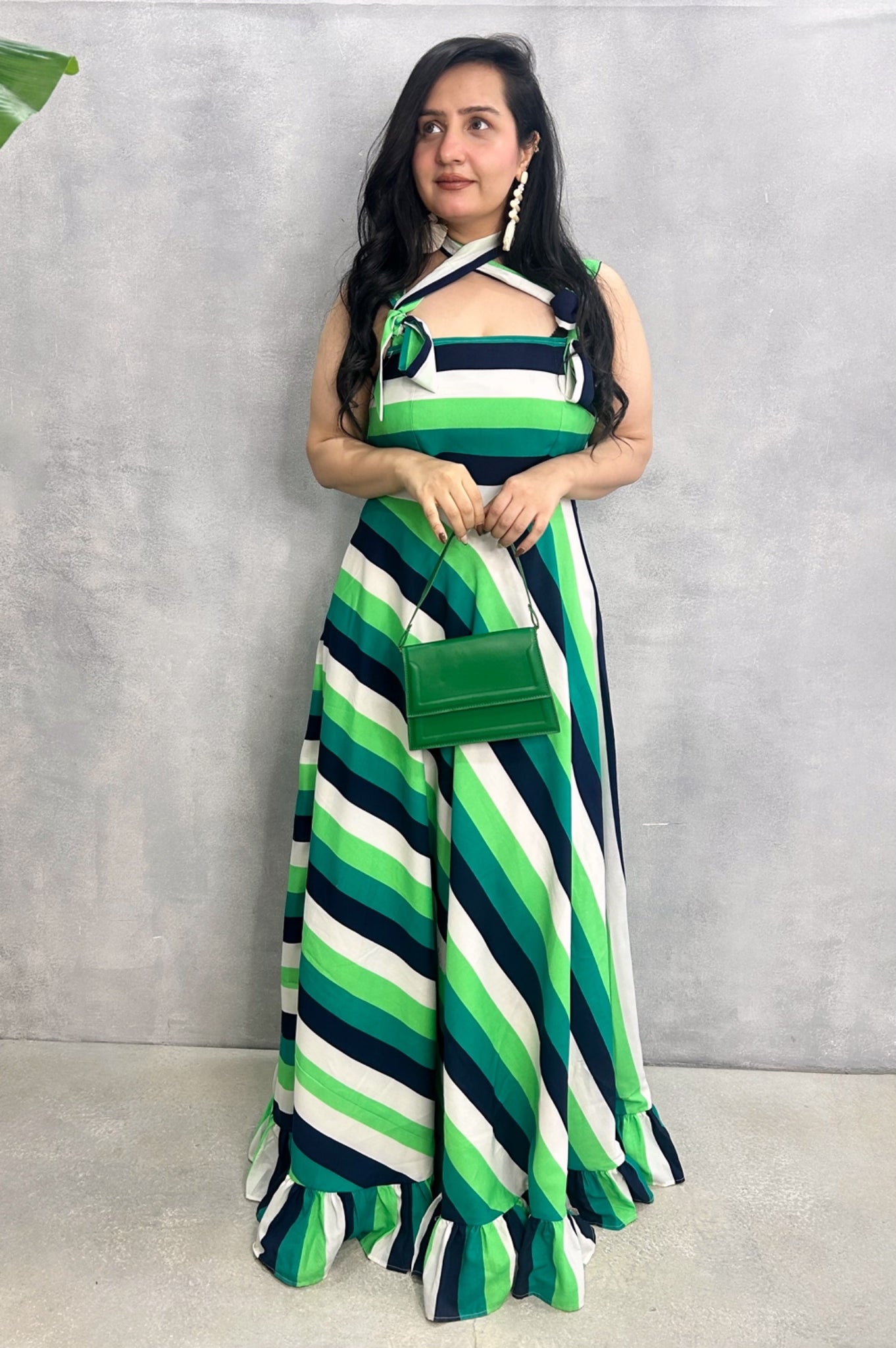 Striped Flared Crepe Dress