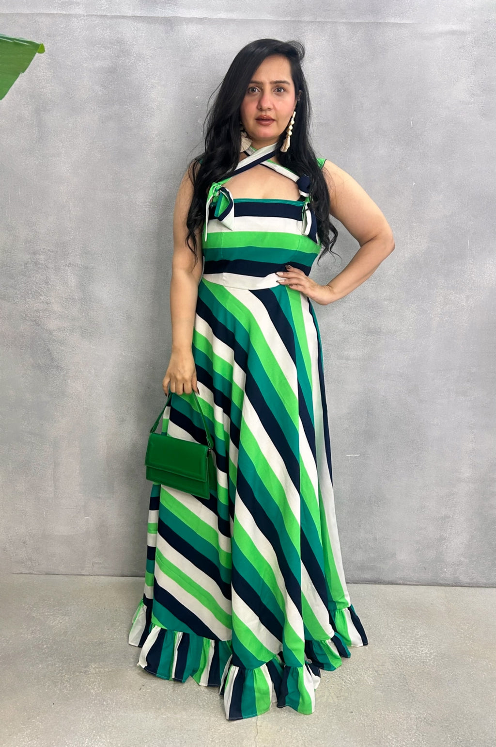 Striped Flared Crepe Dress
