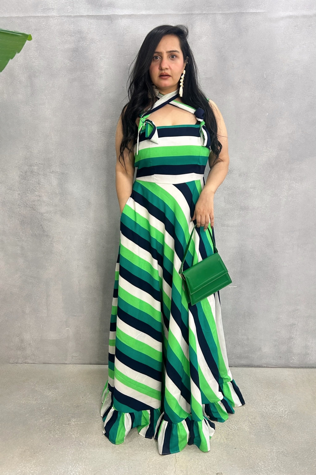 Striped Flared Crepe Dress