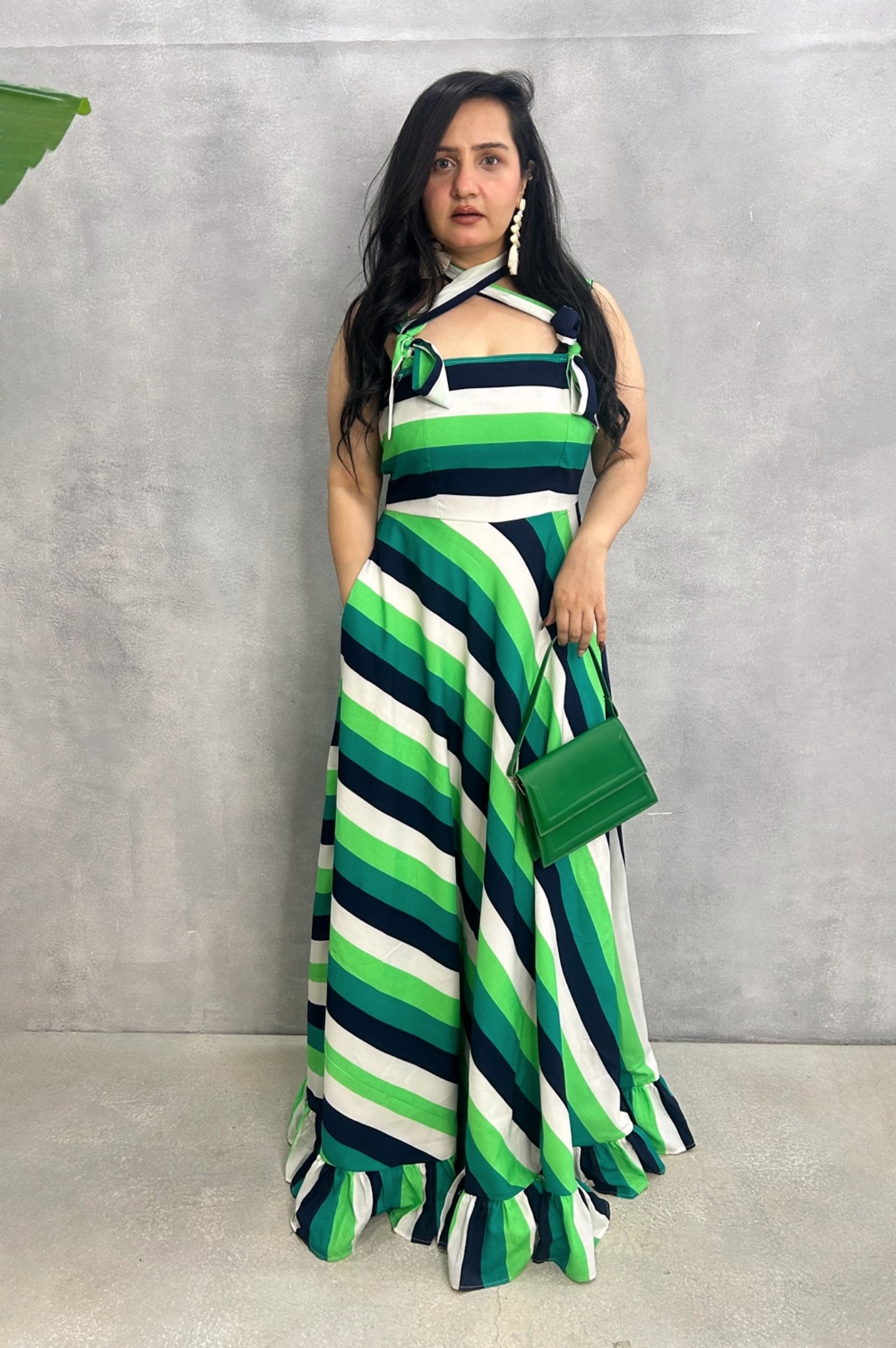 Striped Flared Crepe Dress