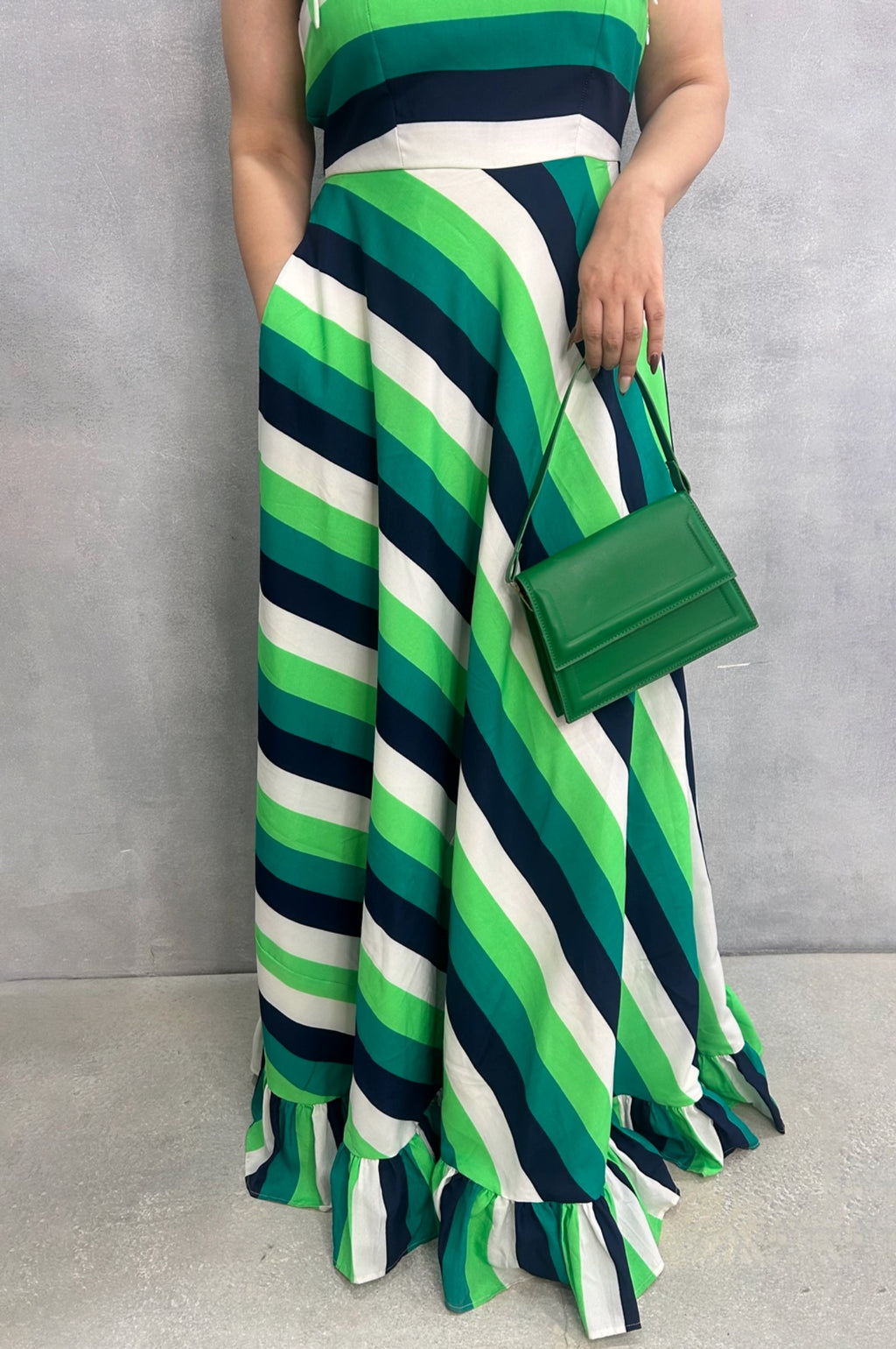 Striped Flared Crepe Dress
