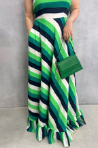 Striped Flared Crepe Dress