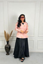 Peach Pink 3D Flower Coat with Black dress