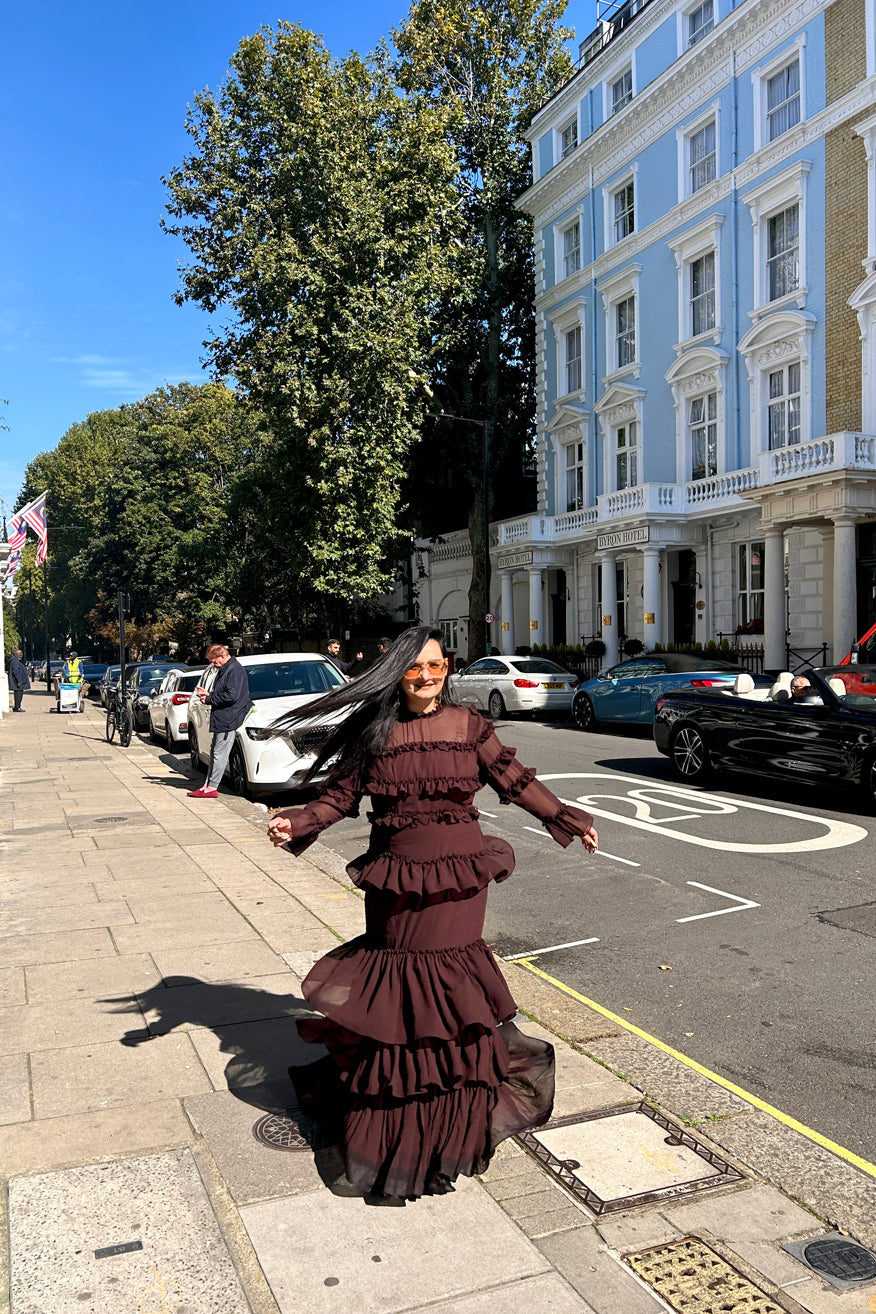 Brown Frilled Georgette Maxi dress