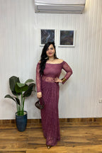 Mauve Lace Off Shoulder Draped Dress