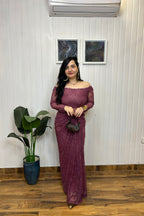Mauve Lace Off Shoulder Draped Dress