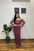 Mauve Lace Off Shoulder Draped Dress