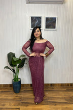 Mauve Lace Off Shoulder Draped Dress
