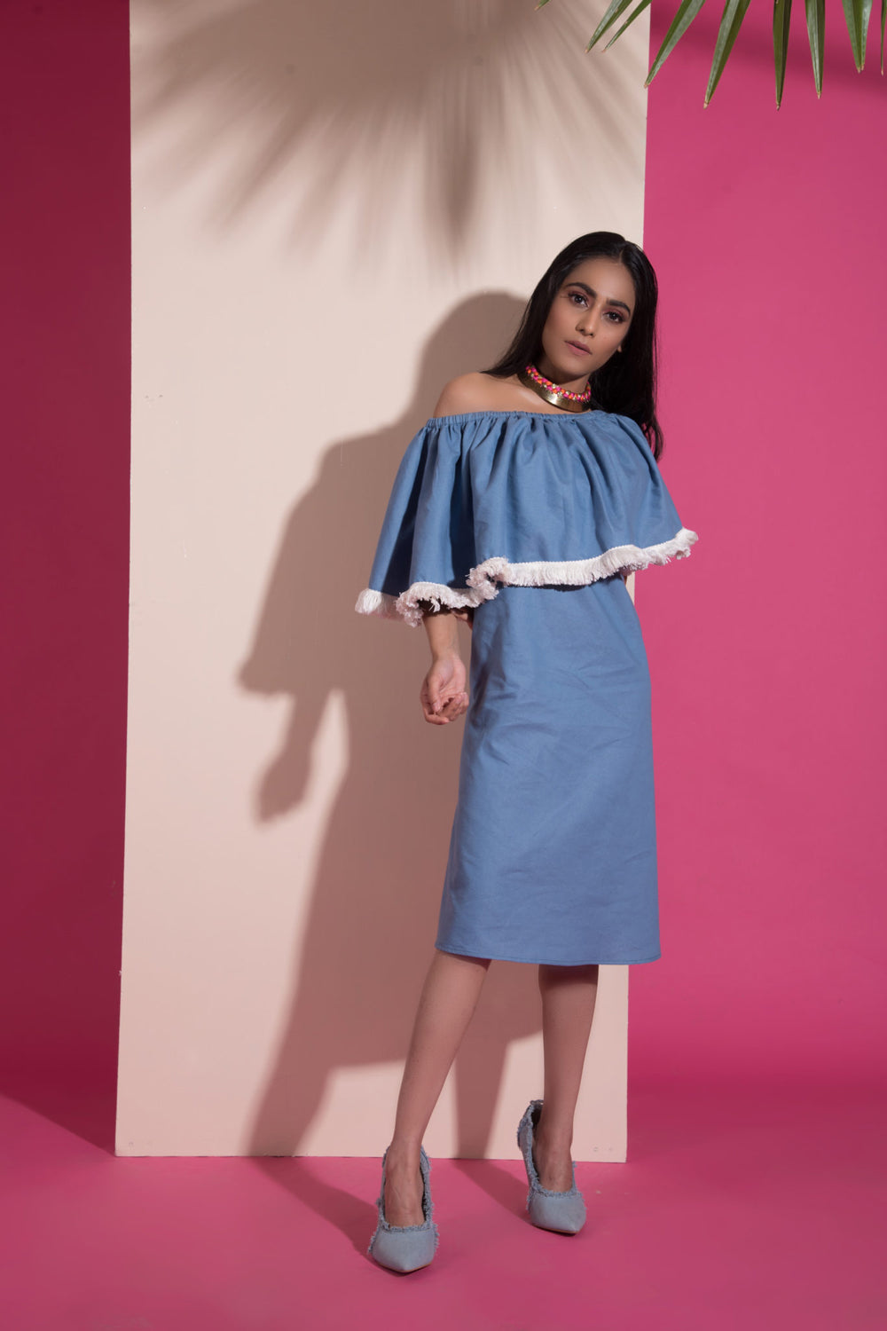 Blue Denim One Shoulder Dress