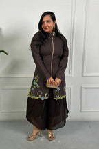 Brown Floral Embroidered Kurta Set