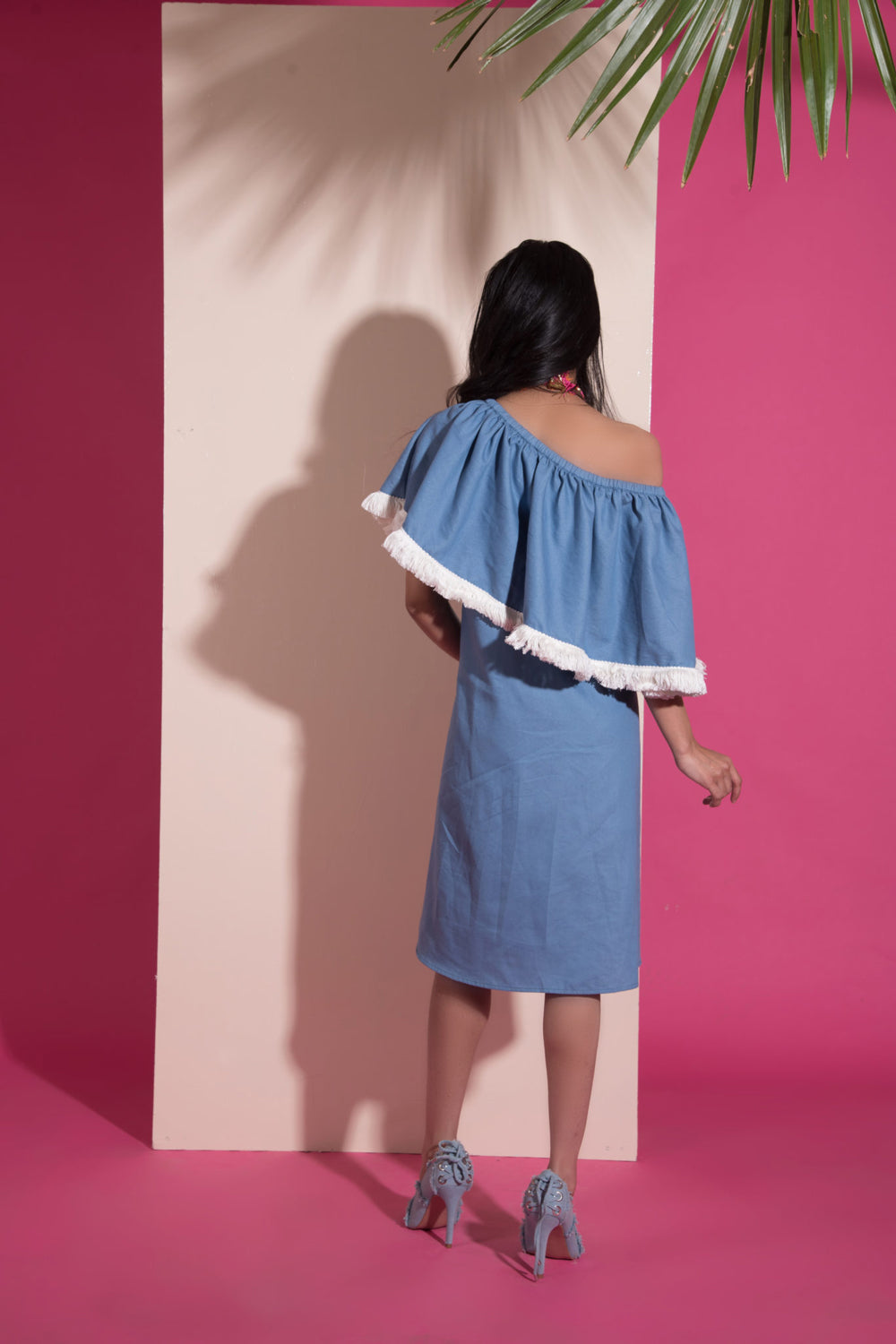Blue Denim One Shoulder Dress