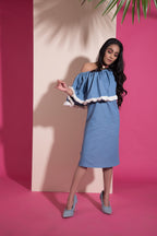 Blue Denim One Shoulder Dress