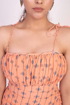 Orange Printed Noodle Strap Dress