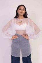 White Organza Top with Sequins Bralette