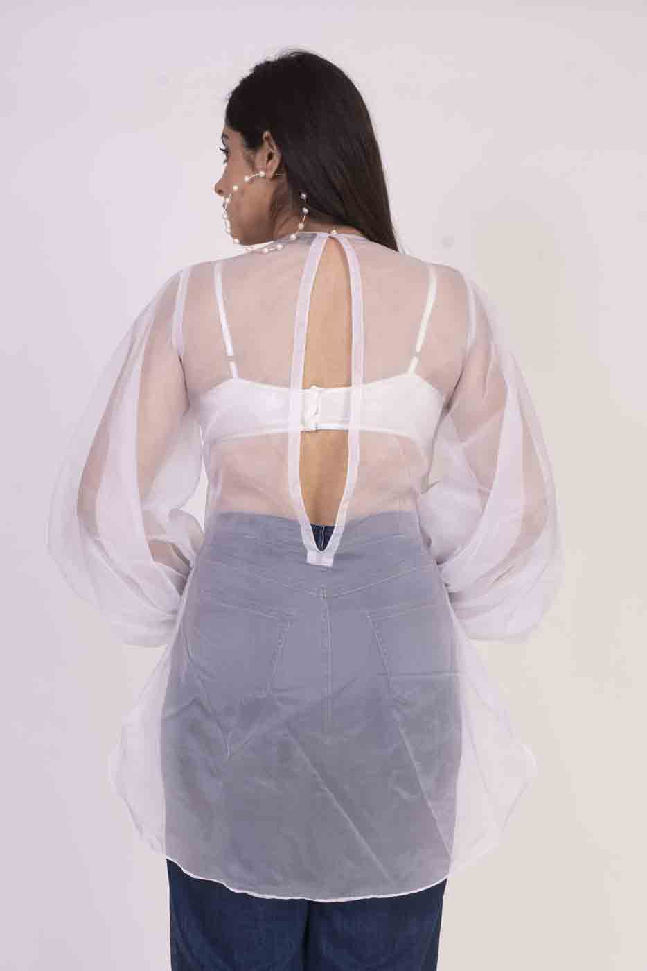 White Organza Top with Sequins Bralette