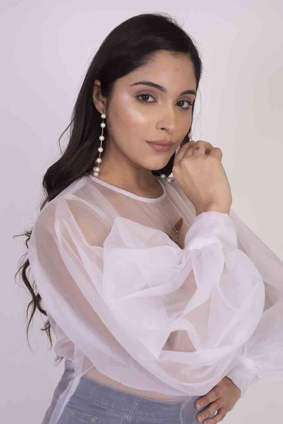 White Organza Top with Sequins Bralette