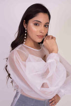 White Organza Top with Sequins Bralette