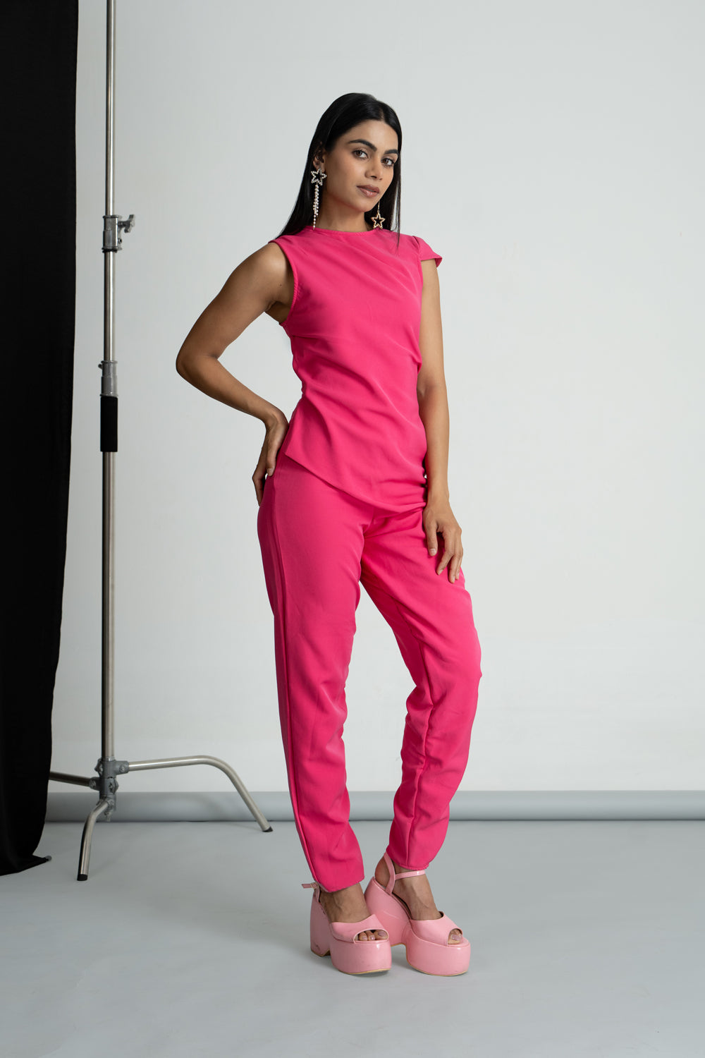 Hot Pink Imported Crepe Jumpsuit