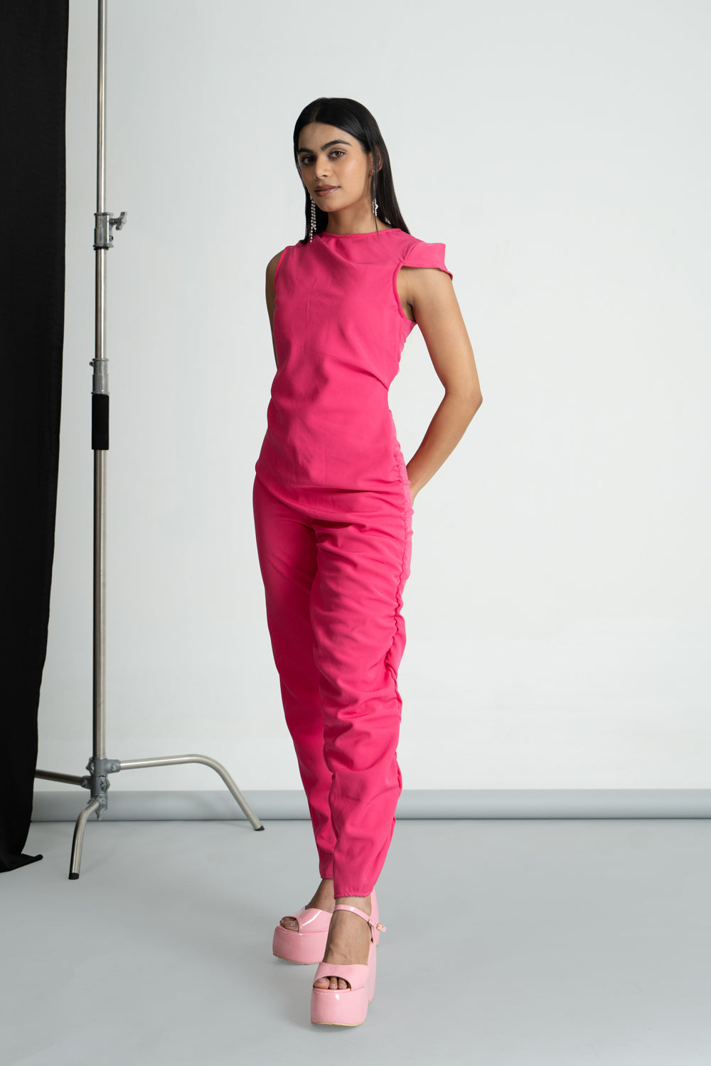 Hot Pink Imported Crepe Jumpsuit