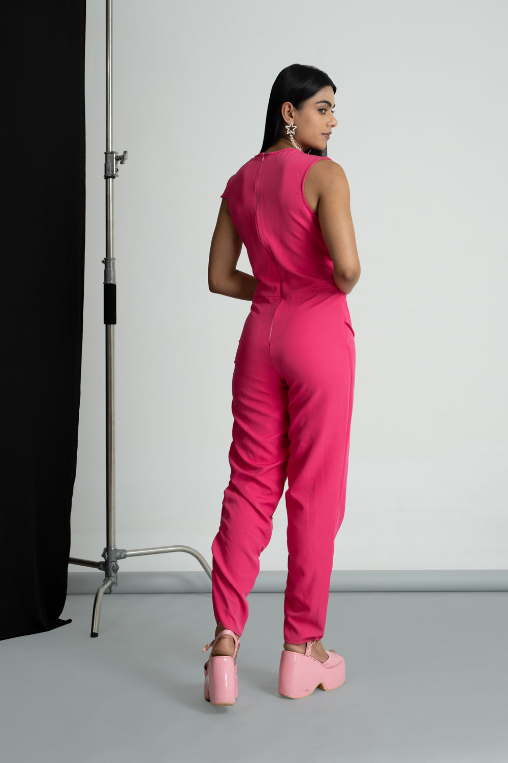 Hot Pink Imported Crepe Jumpsuit