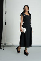 Black Polka Georgette Knot Dress