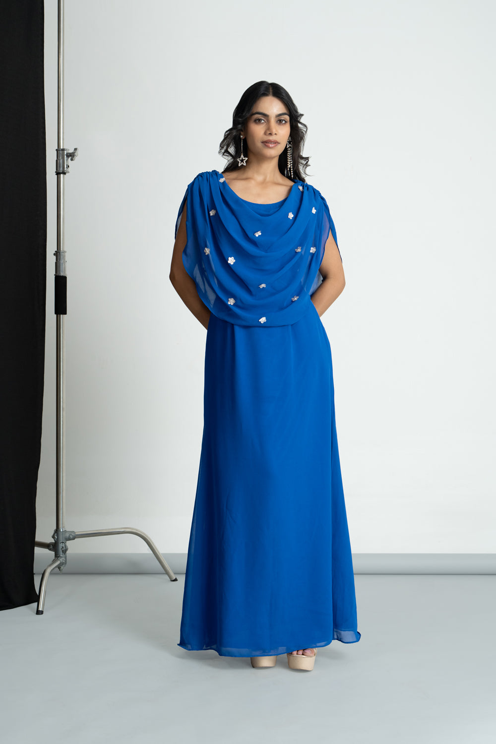Royal Blue Cowl Georgette Dress