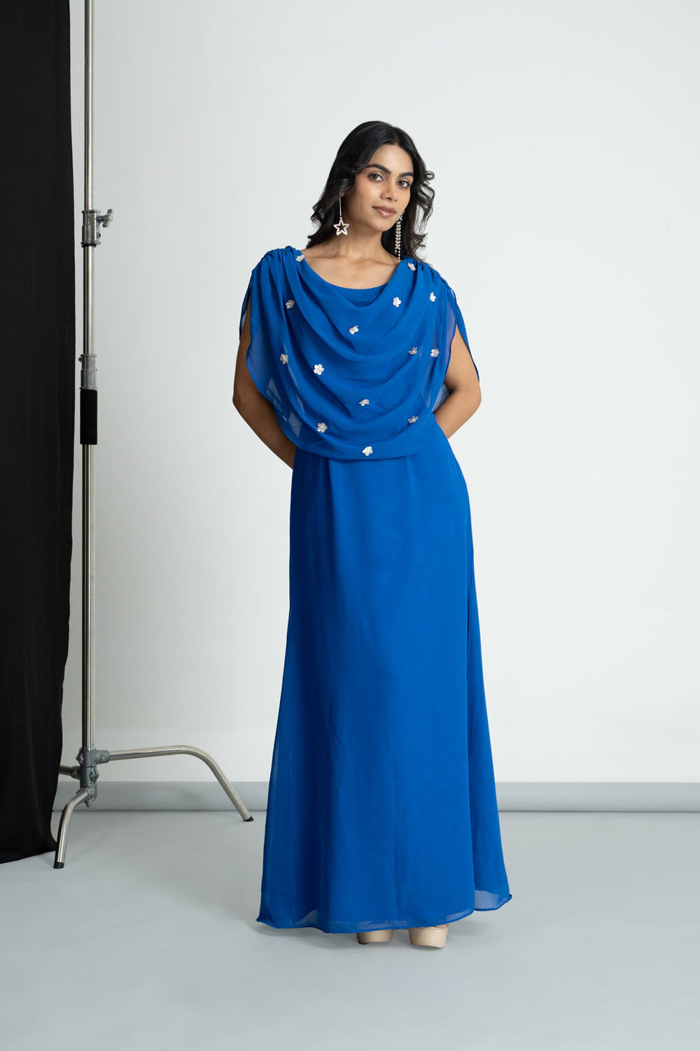 Royal Blue Cowl Georgette Dress