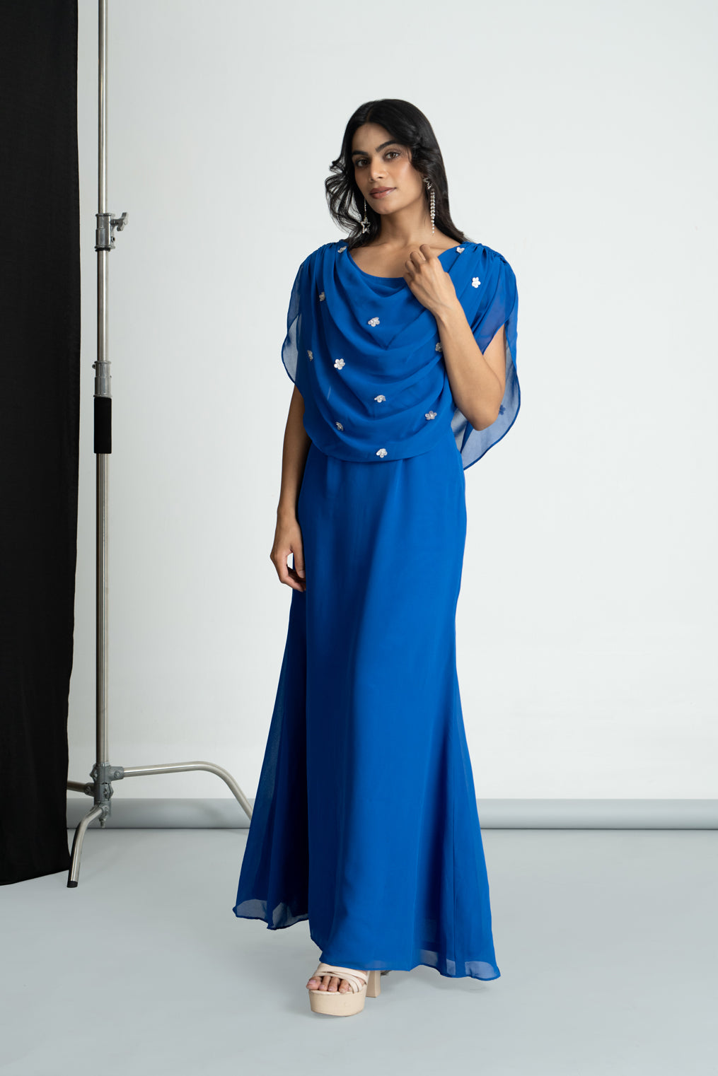 Royal Blue Cowl Georgette Dress