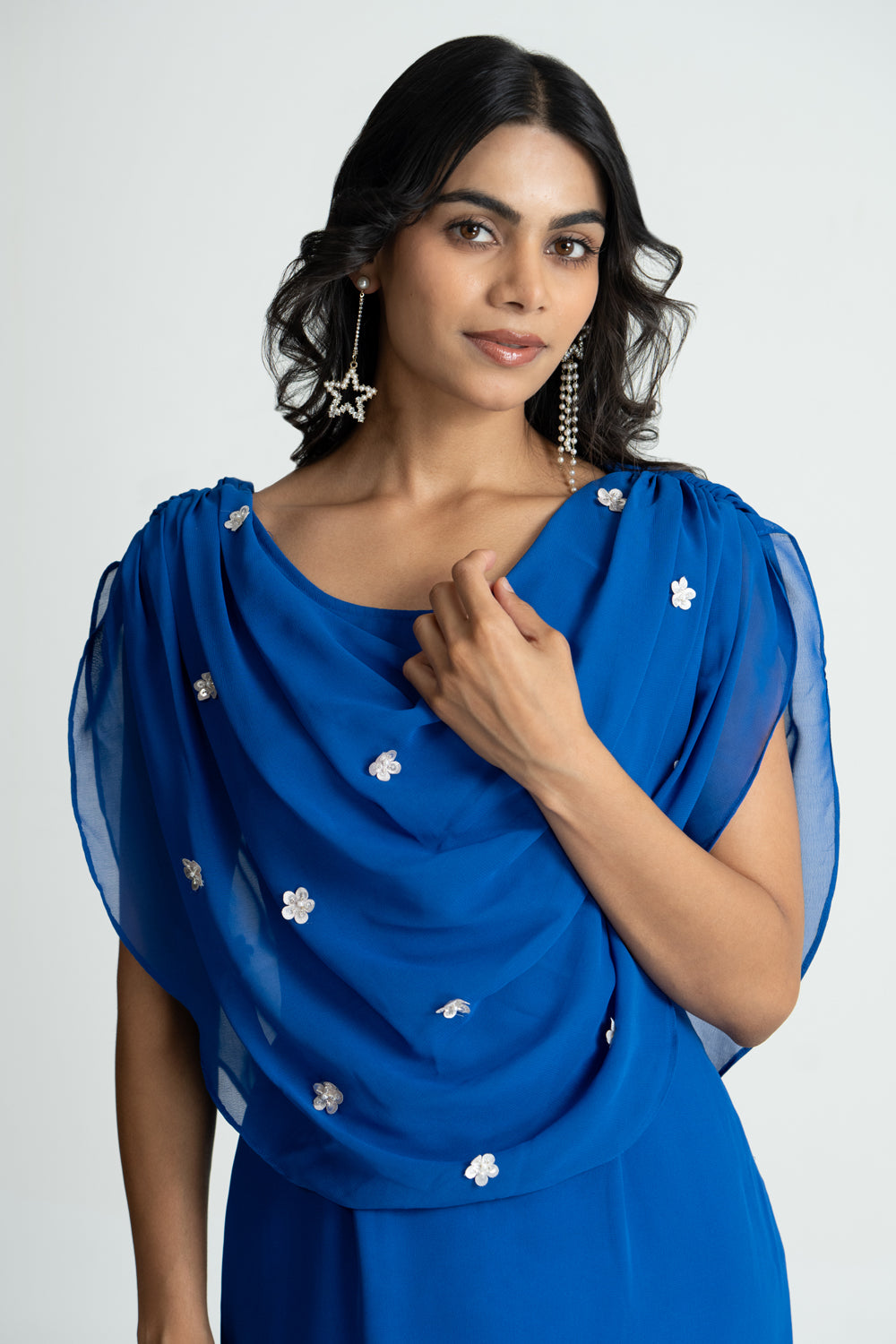 Royal Blue Cowl Georgette Dress