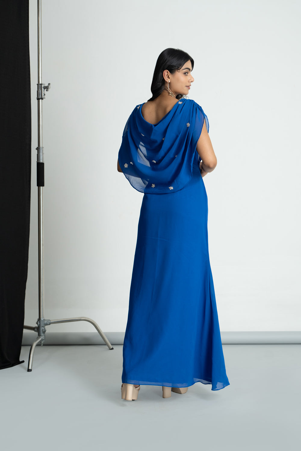 Royal Blue Cowl Georgette Dress