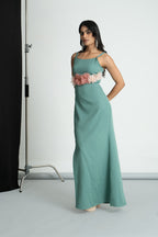 Green 3D Flower Long Dresss