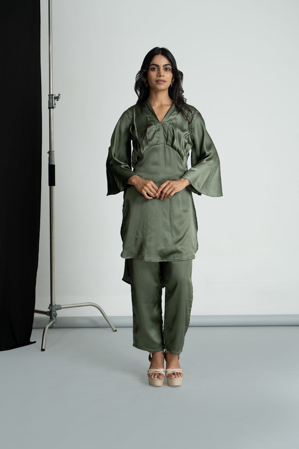 Olive Satin Co-ord Set