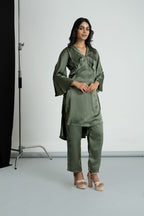 Olive Satin Co-ord Set