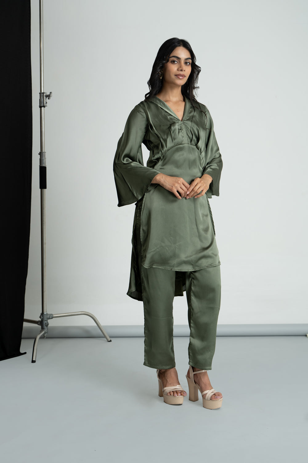 Olive Satin Co-ord Set