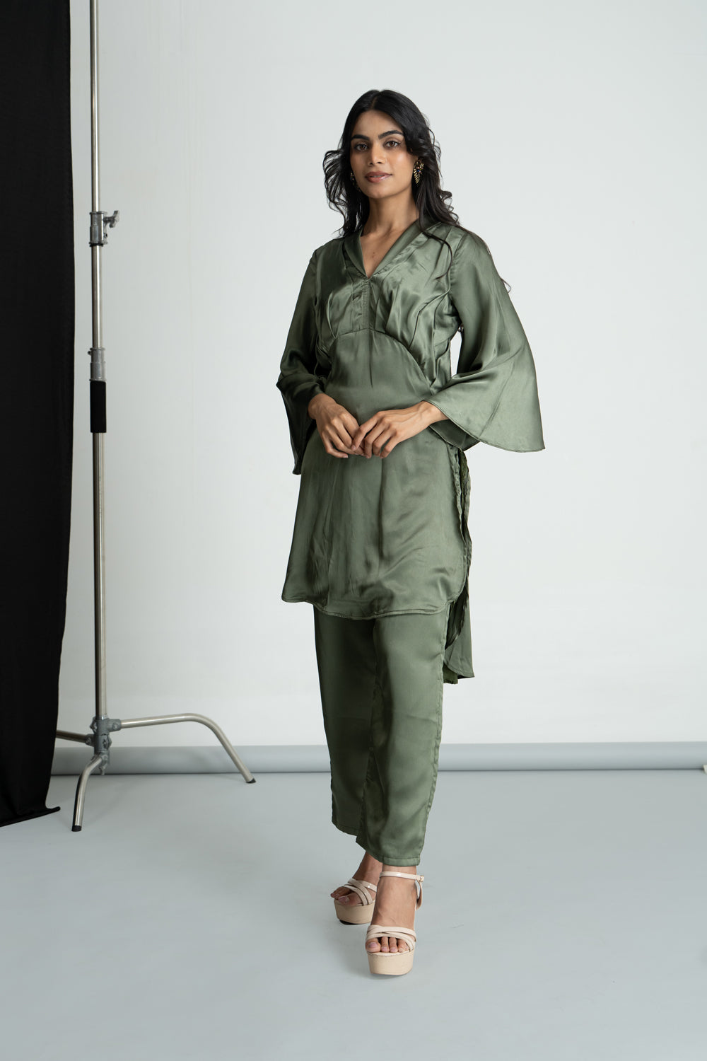Olive Satin Co-ord Set